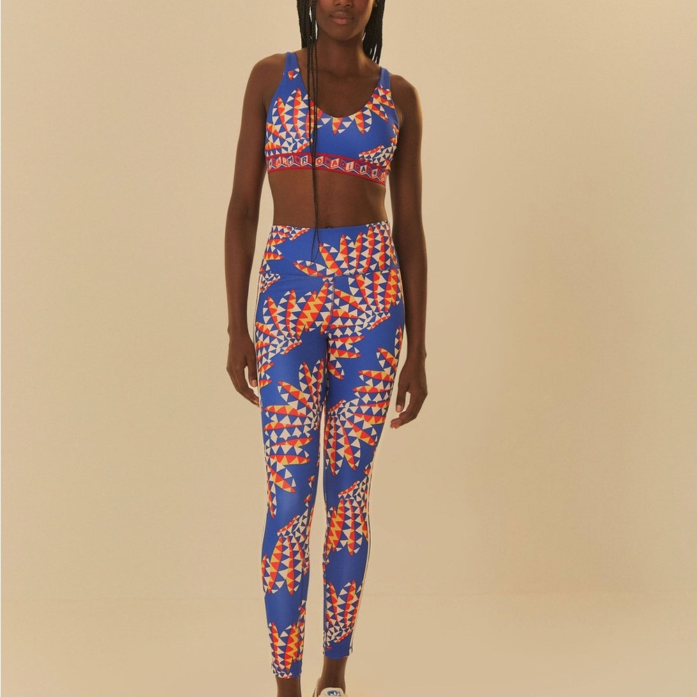 FARM Rio + Adidas Blue and Red Geometric Leggings